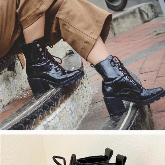 Marc Fisher combat laced booties with heel - Picture 3 of 5